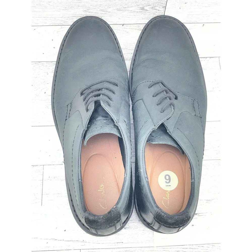 Clarks Men Shacre II Run Black Leather Derby Oxford‎ Shoes Size 9M 261632397